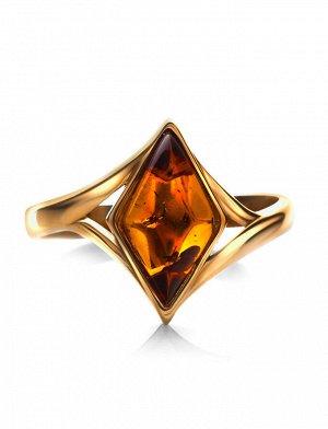 Нежное золотое кольцо «Коломбина» с янтарём коньячного цвета, 006205037