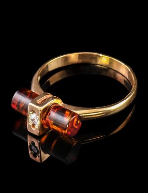 Необычное кольцо «Скандинавия» из золота с натуральным янтарём, 706204058