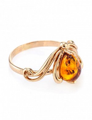 Оригинальное золотое кольцо со вставкой из натурального коньячного янтаря «Медея», 606208175