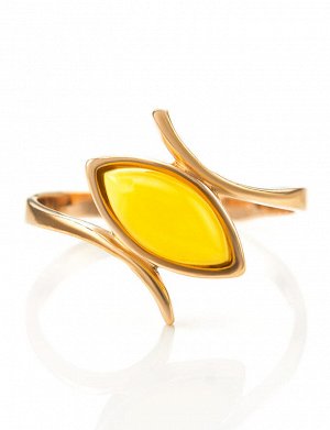 Изящное золотое кольцо с натуральным янтарём медового цвета «Адажио», 706207224