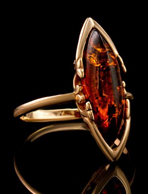 Изящное удлинённое кольцо «Годива» из золота и натурального янтаря, 806207155