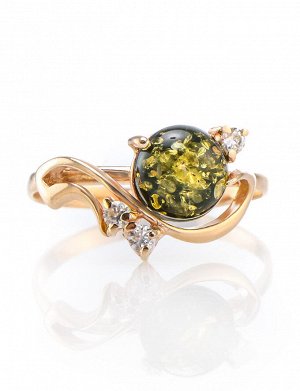 Красивое кольцо «Ноктюрн» из золота и зелёного янтаря, 806201081