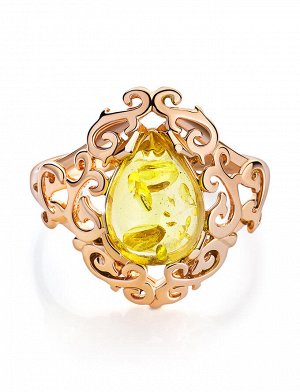 Яркое нарядное кольцо из позолоченного серебра и янтаря «Луксор», 810004147