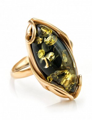 Крупное кольцо из золота 585 пробы со вставкой из натурального янтаря зелёного цвета «Рококо», 706209231