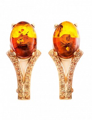Красивые серьги из золота и натурального янтаря коньячного цвета «Ренессанс», 906401237