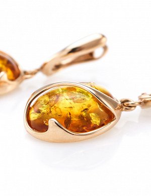 Красивые элегантные серьги из золота с янтарными вставками «Европа», 606408005