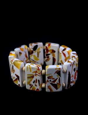 Яркий плоский браслет из янтарной мозаики и дерева «Далматин», 605106481