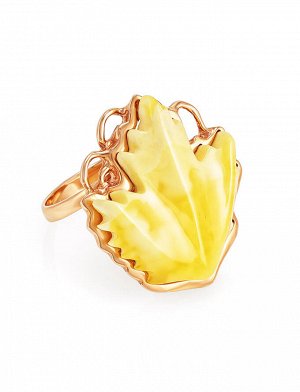 Кольцо в форме кленового листа из золота и натурального янтаря «Канада», 806210072