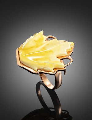 Кольцо в форме кленового листа из золота и натурального янтаря «Канада», 806210072