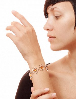 Нарядный браслет из натурального тёмно-коньячного янтаря «Ромашка»