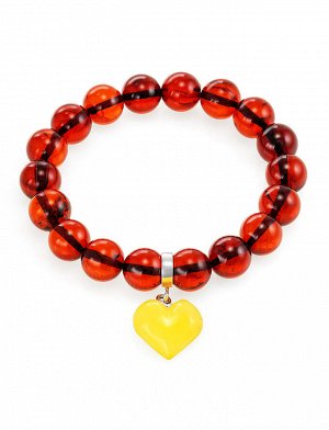 Очаровательный браслет из натурального янтаря «Шар» с подвеской-сердцем, 904603116
