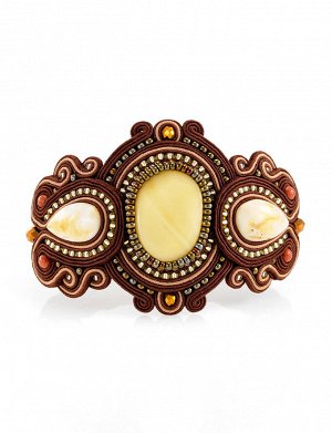 Роскошный плетёный браслет со вставками из натурального янтаря «Индия»