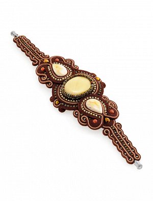 Роскошный плетёный браслет со вставками из натурального янтаря «Индия», 905201257
