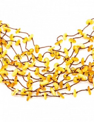 Роскошное плетеное длинное колье из медового и лимонного янтаря «Паутинка», 5061208112