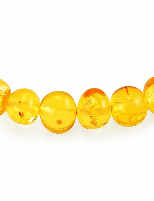 Сияющие бусы «Мятый шар мелкий» из натурального балтийского янтаря лимонного цвета, 900203069