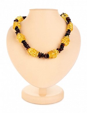 Красивое ожерелье из янтаря лимонного и вишнёвого цветов «Косичка», 900403070