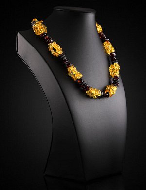Красивое ожерелье из янтаря лимонного и вишнёвого цветов «Косичка», 900403070