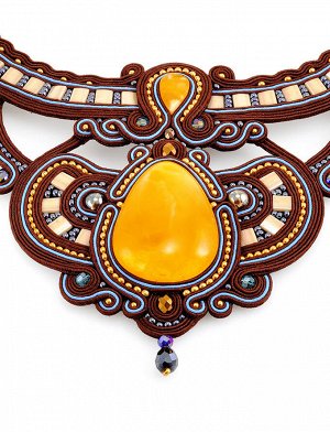 Стильное и необычное колье «Индия» с натуральным медовым янтарём, 906101253