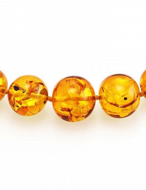 Красивые бусы «Мятый шар» из натурального балтийского янтаря золотисто-коньячного цвета, 800210248