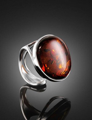 Эффектное кольцо из серебра и натурального балтийского янтаря коньячного цвета «Глянец», 606305467