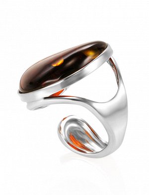 Эффектное кольцо из серебра и натурального балтийского янтаря коньячного цвета «Глянец», 606305467