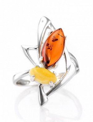 Оригинальное кольцо из серебра и натурального балтийского янтаря двух цветов «Пегас», 606306074