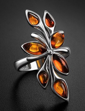Изысканное серебряное кольцо со вставками из натурального балтийского янтаря «Жасмин», 606306077