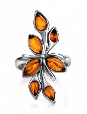 Изысканное серебряное кольцо со вставками из натурального балтийского янтаря «Жасмин», 606306077