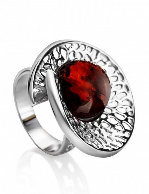 Изысканное кольцо с натуральным балтийским янтарём вишнёвого цвета «Венера», 606306101