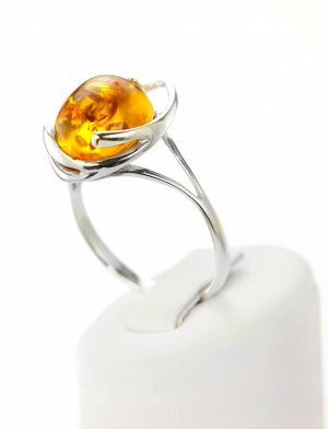 Нежное кольцо из серебра со вставкой из натурального балтийского янтаря золотисто-коньячного цвета «Селена», 606306492