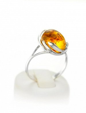 Нежное кольцо из серебра со вставкой из натурального балтийского янтаря золотисто-коньячного цвета «Селена», 606306492