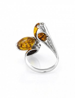 Крупное ажурное кольцо из серебра и натурального янтаря двух цветов «Касабланка», 606308102