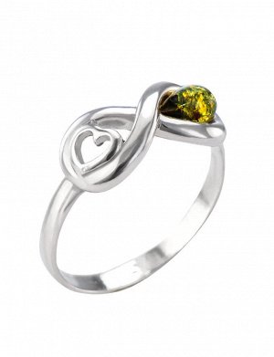 Тонкое кольцо из серебра 925 пробы и натурального янтаря зелёного цвета «Амур», 606308116