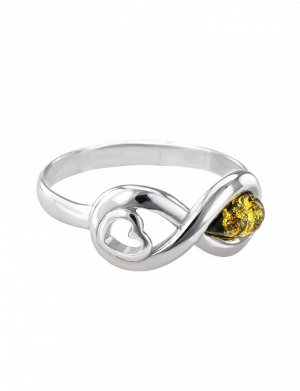 Тонкое кольцо из серебра 925 пробы и натурального янтаря зелёного цвета «Амур», 606308116