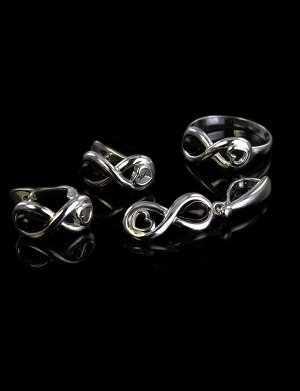 Нежные серебряные серьги с натуральным вишнёвым янтарём «Амур», 606508124