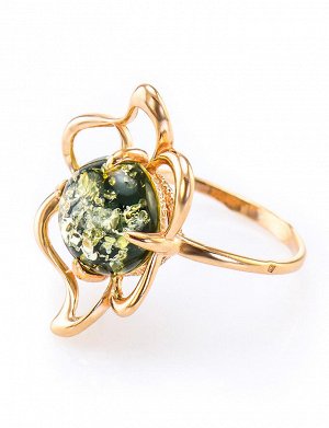 Ажурное кольцо «Юнона» из золота и натурального зелёного янтаря, 706203033