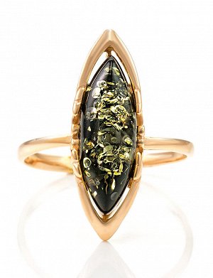 Изысканное кольцо из золота с натуральным зелёным янтарём «Годива», 806207156
