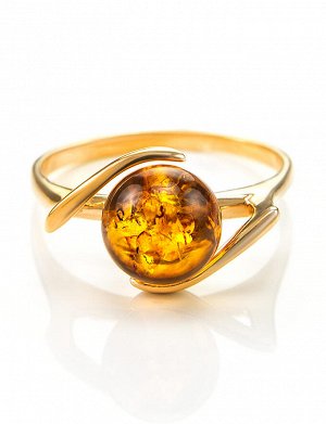 Эффектное кольцо из золота с натуральным коньячным янтарём «Альдебаран», 706207170