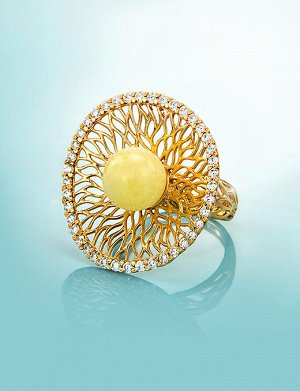 Изысканное кольцо «Венера» из золота и натурального янтаря, 806206143