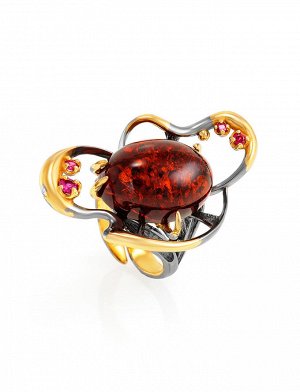 Крупное вечернее кольцо «Помпадур» с натуральным коньячным янтарём, 810012069