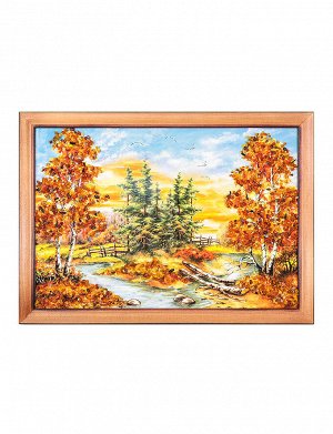 Картина с лесным пейзажем «Рощица», украшенная янтарём 23 (В) х 32 (Ш), 606807226