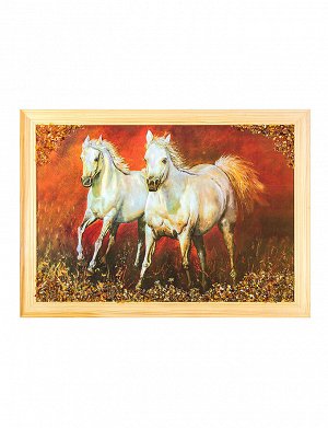 Картина с двумя лошадьми, украшенная балтийским янтарём 23 (В) х 32 (Ш), 606807251