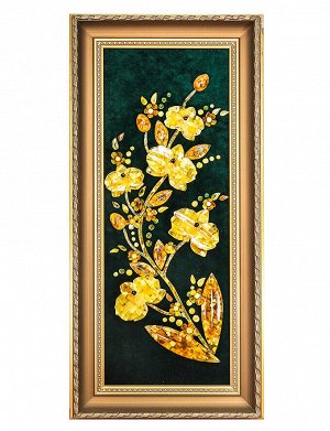 Триптих-зеркало с картинами из натурального янтаря «Орхидея»