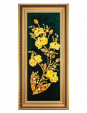 Триптих-зеркало с картинами из натурального янтаря «Орхидея»