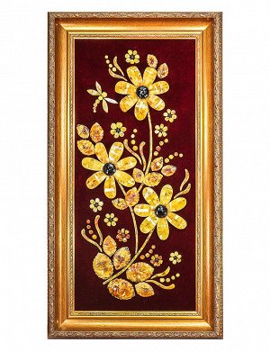 Роскошный триптих «Ромашки» из двух янтарных картин и зеркала, 708804082