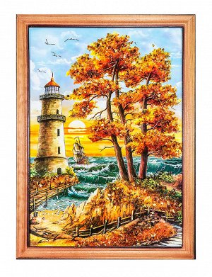 Эффектный яркий пейзаж вертикального формата с янтарём «Покидая дом» 23 см (В) х 33 см (Ш), 708903410