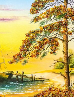 Красивый пейзаж с натуральным янтарём «В закатной дымке» 23 см (В) х 33 см (Ш), 708903424