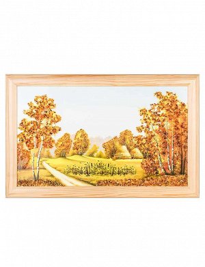 Тёплая солнечная картина, украшенная россыпью янтаря «Подсолнухи» 33 (В) х 52 (Ш), 808906024