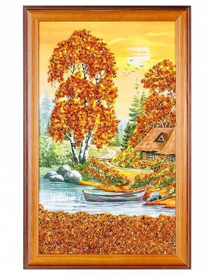 Вертикальное панно «На закате», украшенное натуральным цельным янтарём, 808906033