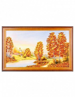 Картина в тёплых тонах, украшенная россыпью янтаря «Яблочный спас» 33 (В) х 52 (Ш), 808906037